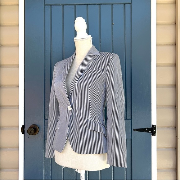 Zara Striped Blazer - Blue and White Women Size Medium - Picture 2 of 8